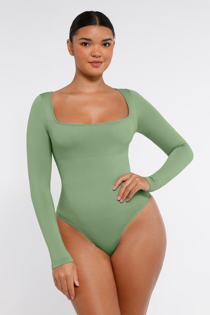 Giulia Square Neck Long Sleeve Thong Bodysuit